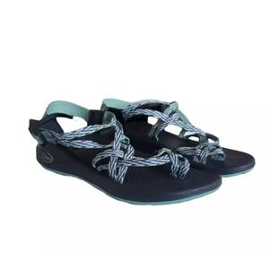 Chaco Toe Loop Sandals Teal Turquoise BLACK Women's Size 7 Vibram Soles EUC‎